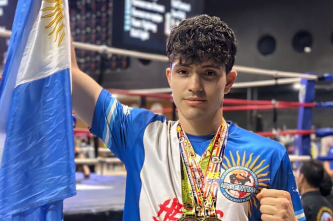 Nahuel Córdoba peleador de kickboxing de Alejandro Korn se trajo cuatro medallas en su segundo Panamericano.
