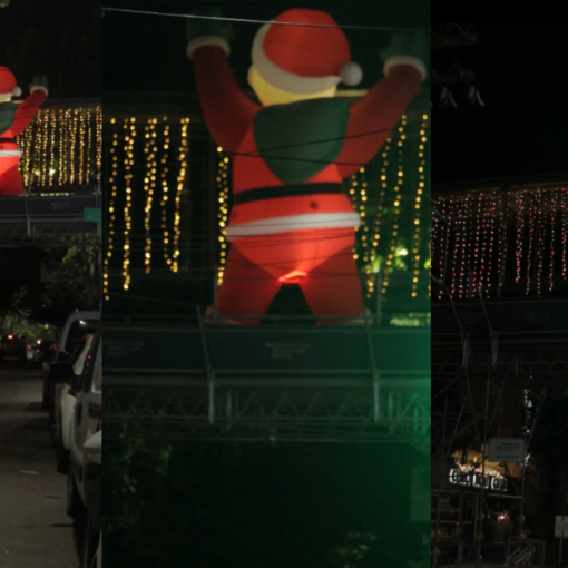 Un Papá Noel gigante sorprendió a vecinos y vecinas en el puente de la Clínica Monte Grande, convirtiéndose en una postal navideña en pleno centro de la ciudad.