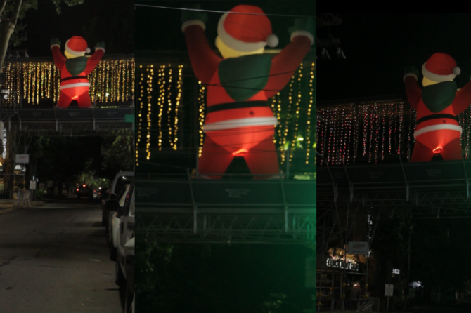 Un Papá Noel gigante sorprendió a vecinos y vecinas en el puente de la Clínica Monte Grande, convirtiéndose en una postal navideña en pleno centro de la ciudad.