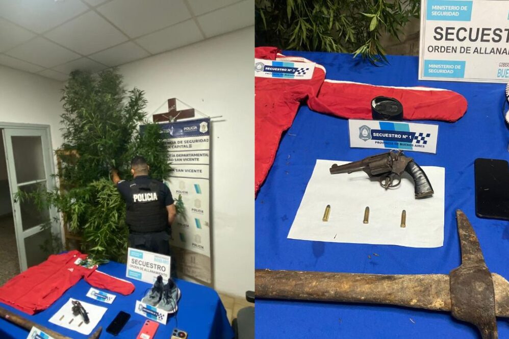 El allanamiento fue realizado sobre la calle Esmeralda, San Vicente, donde se secuestró una planta de marihuana entre otros objetos.