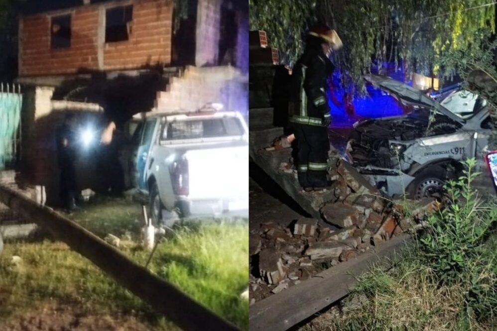 El patrullero impactó contra el paredón.