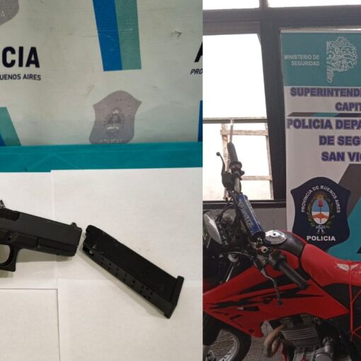 Se secuestró una motocicleta con motor y cuadro suprimidos y una réplica de pistola tipo Glock, en una casa en San Vicente.