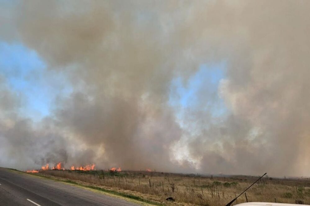 Ruta 210 cortada por falta de visibilidad por un incendio de pastizales en Alejandro Korn.