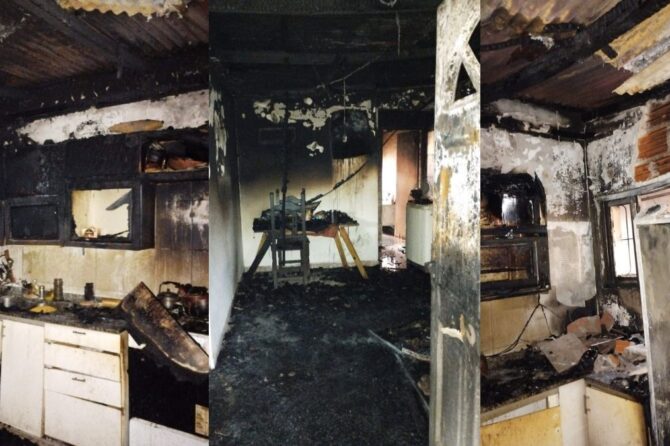 La vivienda quedó destruida tras el incendio ocurrido durante la madrugada en Lomas.