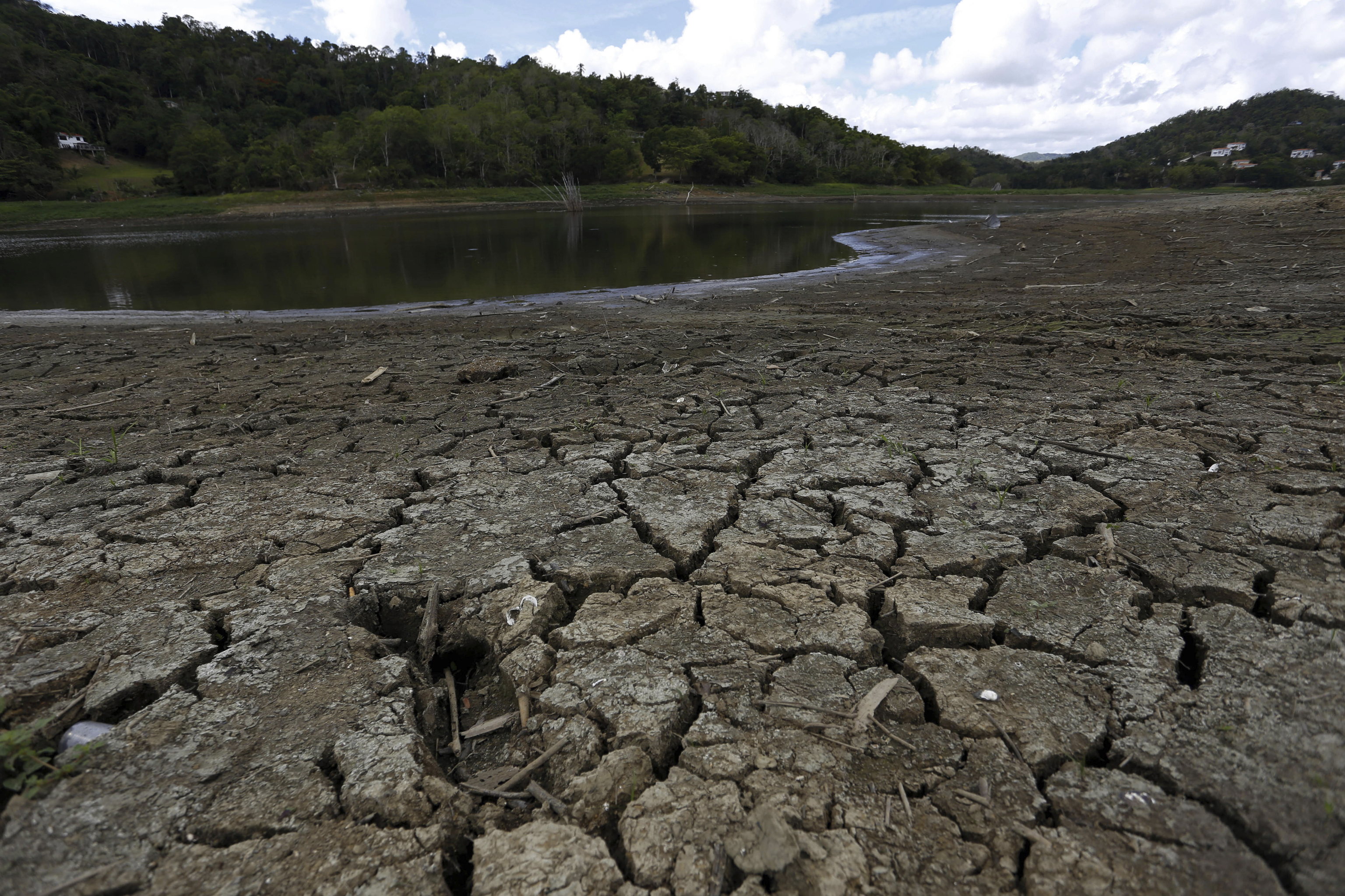 Peor sequía en una década obliga a cortes de agua en Puerto Rico cada dos días 2 El lago Carraizo tras haber bajado considerablemente su nivel del agua.