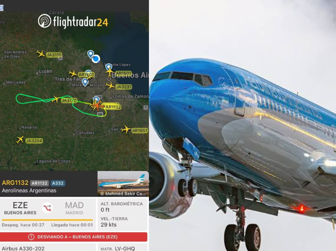 Avión de Aerolíneas retorna a Ezeiza por falla en vuelo 2 Avión de Aerolíneas retorna a Ezeiza por falla en vuelo
