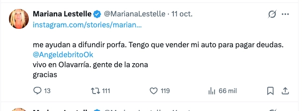 Mediática acudió a Ángel de Brito para vender su auto por deudas 2 El posteo de la doctora Lestelle arrobando a Angel de Brito